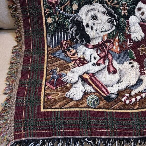 Vintage Crown Craft Dalmatian Puppies Under Christmas Tree Woven Tapestry Throw - Picture 4 of 11